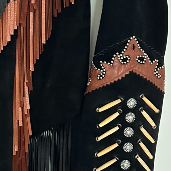 DIAMOND LEATHERS Black Brown with Fringe Western Jacket - Picture 4 of 5